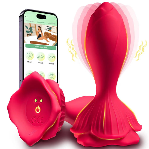 APP-styrd Rose Butt Plug - 9 vibrationer, vattentät