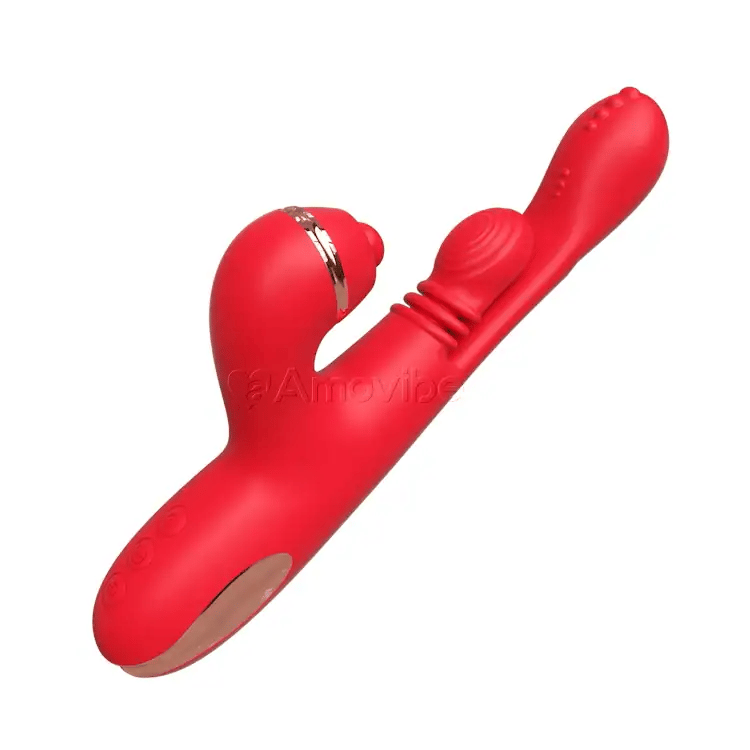 G-punktsvibrator med cirkulär massagerörelse, vibration och 3 hylsor för klitoristappning, kittling och slickning
