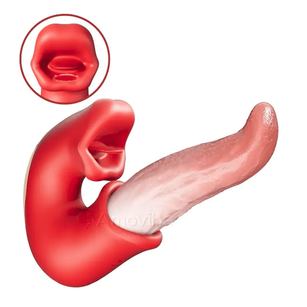 3 i 1 Dildo Vibrator - med G-punkt, Klitoris och Tunga, Vattentät