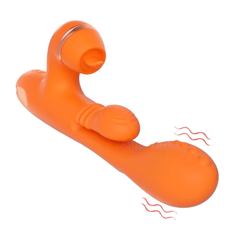 G-punktsvibrator med cirkulär massagerörelse, vibration och 3 hylsor för klitoristappning, kittling och slickning