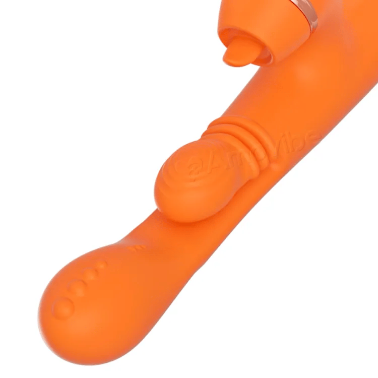 G-punktsvibrator med cirkulär massagerörelse, vibration och 3 hylsor för klitoristappning, kittling och slickning