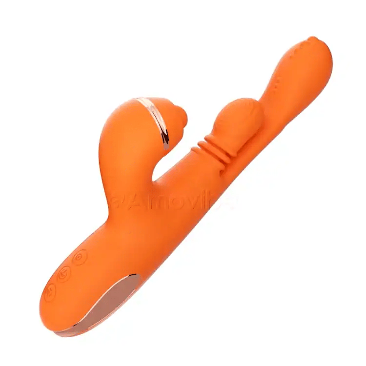 G-punktsvibrator med cirkulär massagerörelse, vibration och 3 hylsor för klitoristappning, kittling och slickning