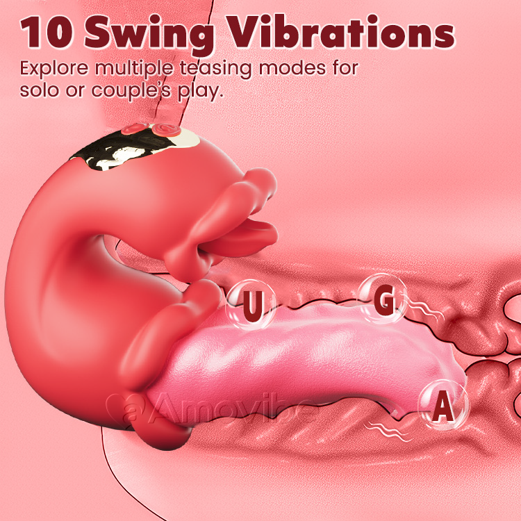 Dubbel Ros Thrusting G-punktsvibrator med Tungalickning & Vibration