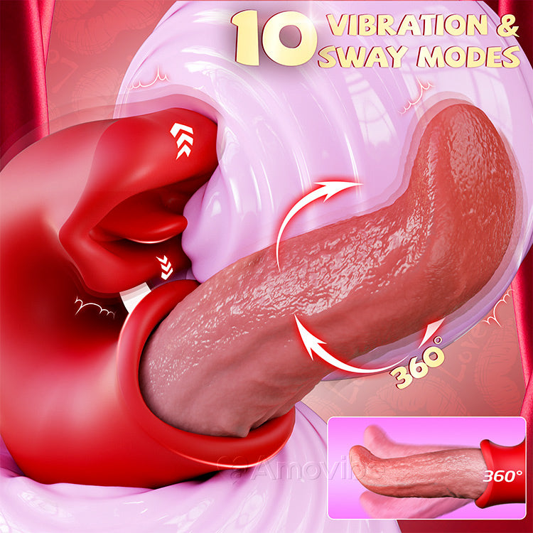 3 i 1 Dildo Vibrator - med G-punkt, Klitoris och Tunga, Vattentät