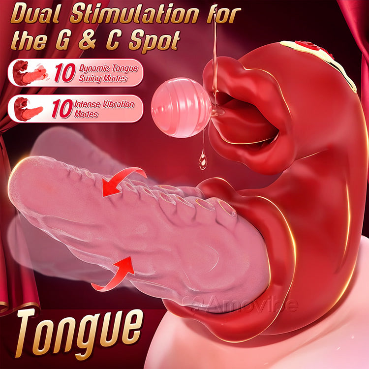 2-i-1 bläckfiskvibrator med retande tunga och 10 vibrationslägen
