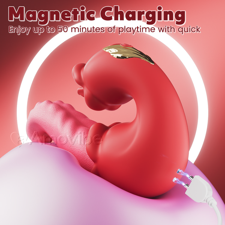 Dubbel Ros Thrusting G-punktsvibrator med Tungalickning & Vibration