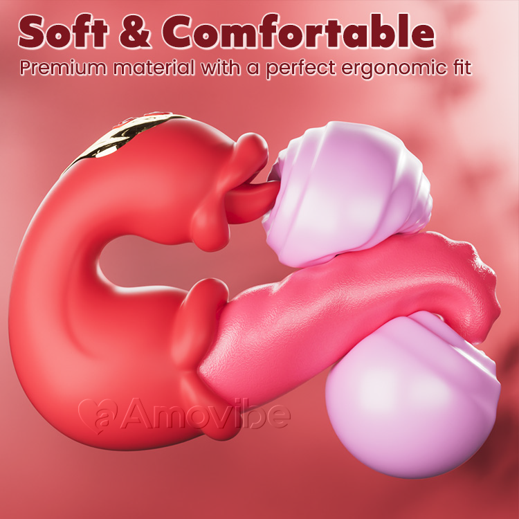 Dubbel Ros Thrusting G-punktsvibrator med Tungalickning & Vibration